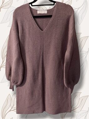 🌸Leela & Lavender v neck bishop sleeves mocha sweater oversized
